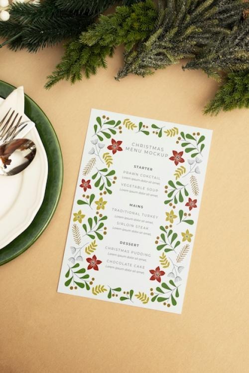 Top View On Christmas Menu Mockup