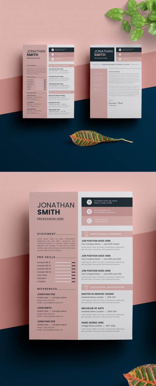 Resume Layout with Sidebar and Pink Elements - 282331641