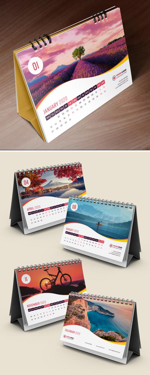 Desk Calendar Layout with Red and Yellow Accents - 282478082