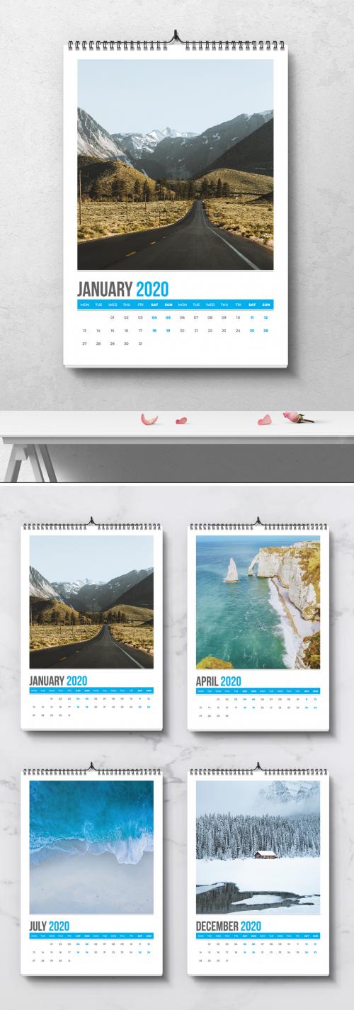 Wall Calendar Layout with Blue Accents - 282478114