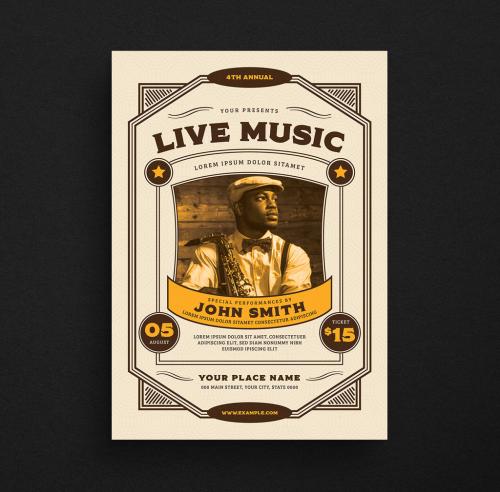 Vintage Live Music Event Flyer Layout - 282492198