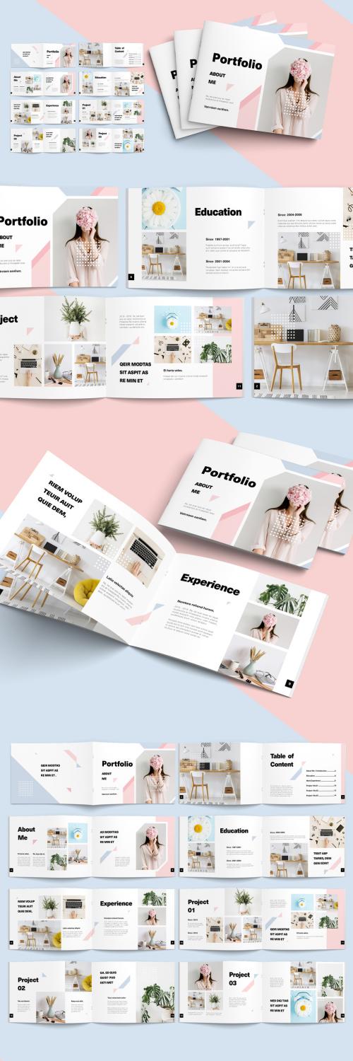 Landscape Portfolio Layout with Pink and Blue Pastel Elements - 282730225