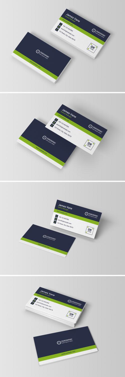 Business Card Layout with Green Accents - 282938988