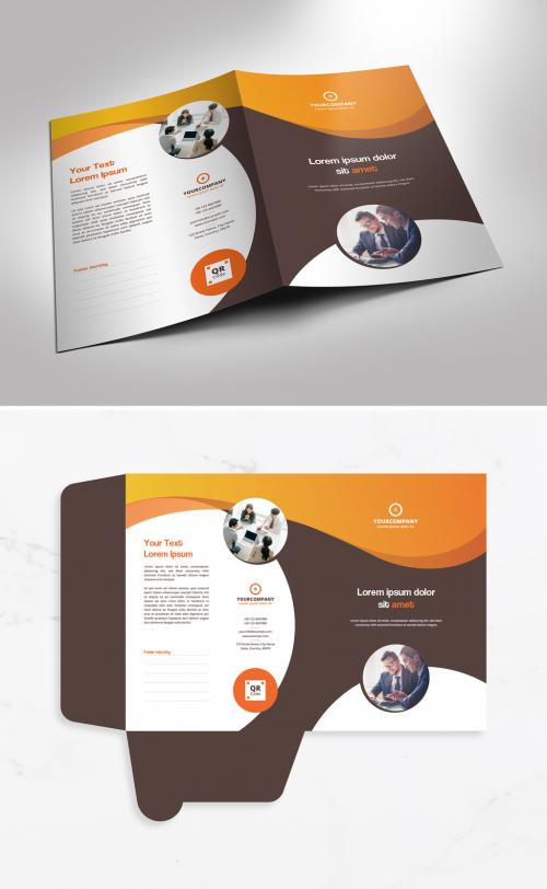 Fold-Up Presentation Folder Layout with Orange Gradients - 282939038