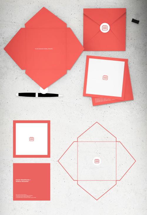 Event Invitation Set with Folded Envelope and Sticker Layout - 283070693