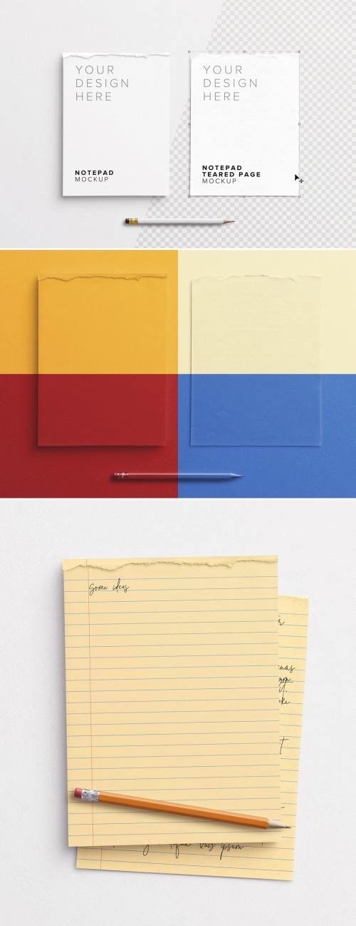 Notepad with Torn Page and Pencil Mockup - 283567785