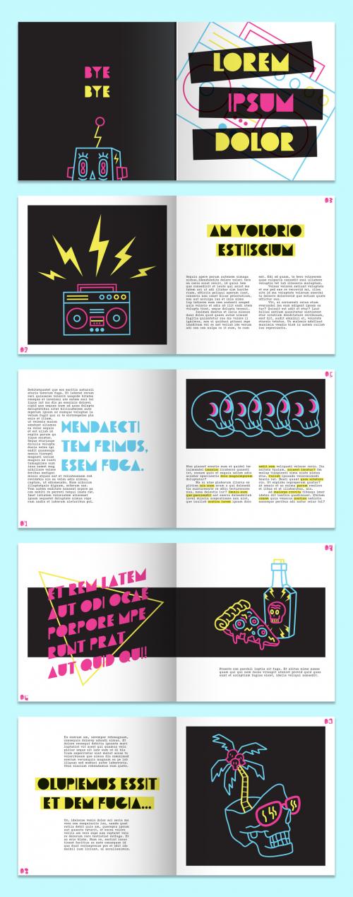 Booklet Layout with Neon Style Cartoon Graphics - 283772681