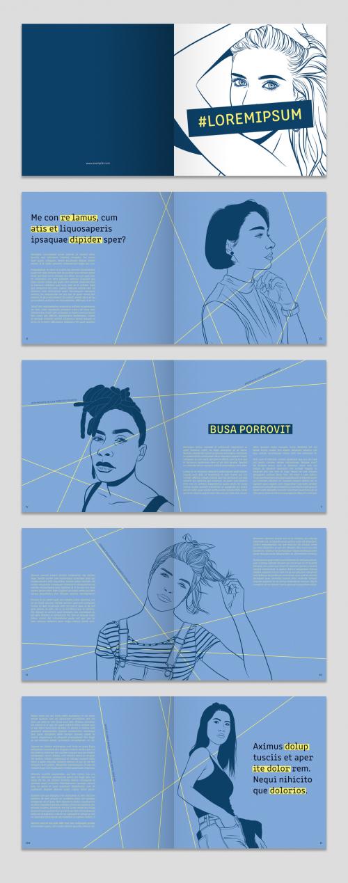 Blue and Yellow Booklet Layout with Portrait Illustrations - 283772708