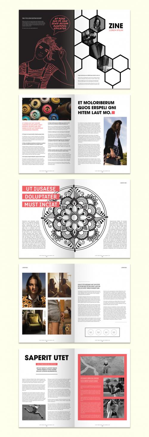 Magazine Layout with Illustrative Elements and Coral Accents - 283772847