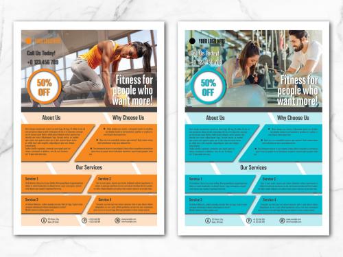 Flyer Layout with Blue and Orange Geometric Shapes - 283820326