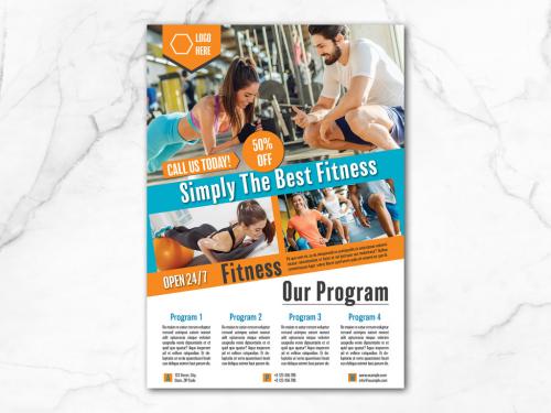 Flyer Layout with Blue and Orange Geometric Shapes - 283820328