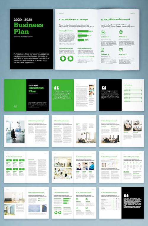 Business Plan Layout with Black and Green Accents - 284400454