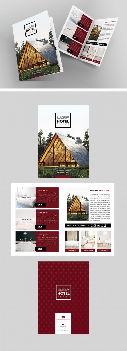 Dark Red and White Brochure Layout with Pattern Element - 284400471