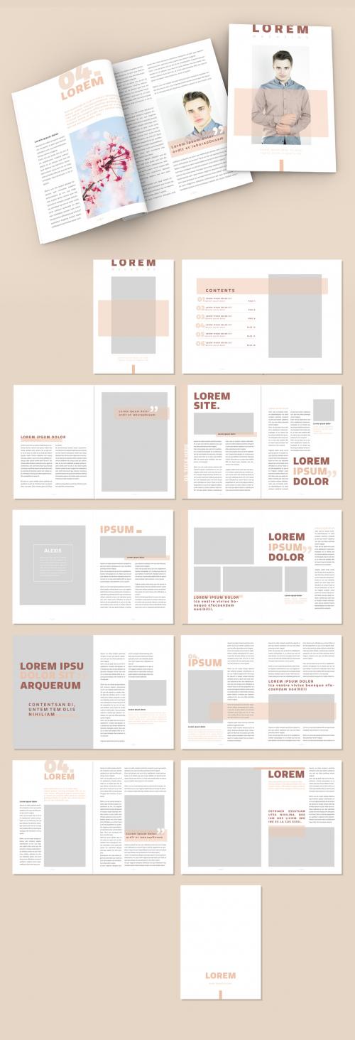 Magazine Layout with Peach and Dark Red Accents - 284400517