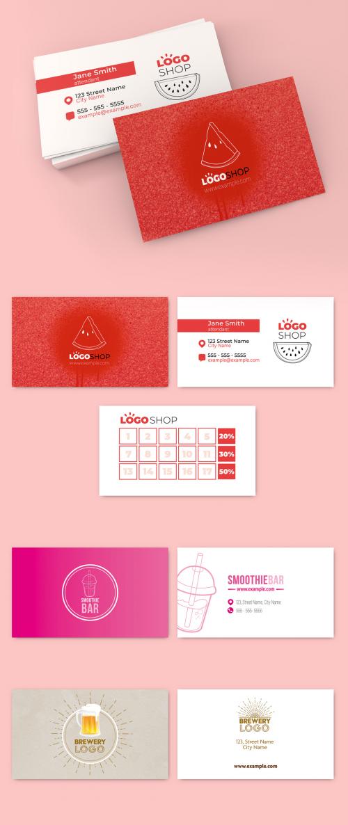 Business Card Layout Set with Beverage Illustration Elements - 284400548