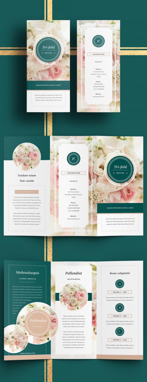 Business Trifold Brochure Layout with Dark Green Accents - 285096092