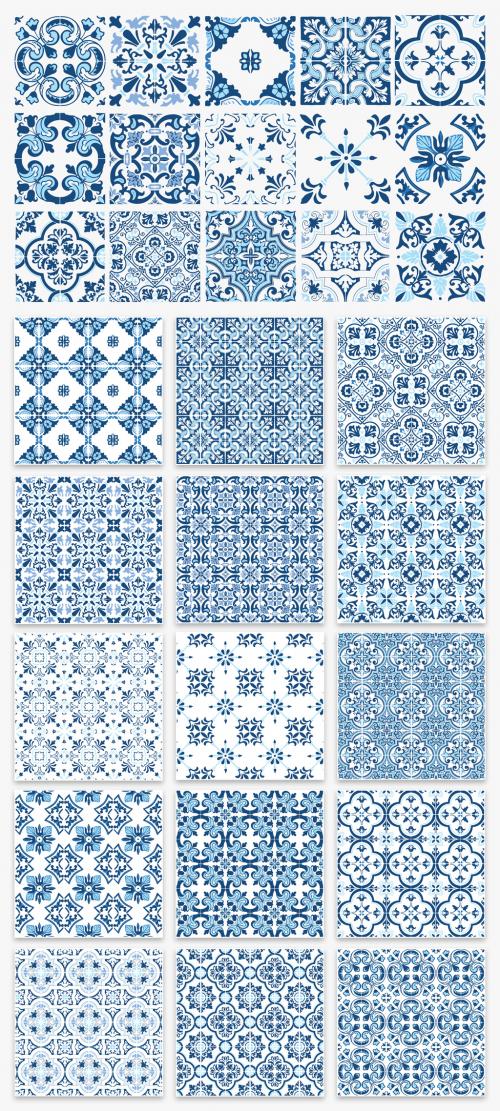 Mediterranean Blue Tile Pattern Set - 285117590