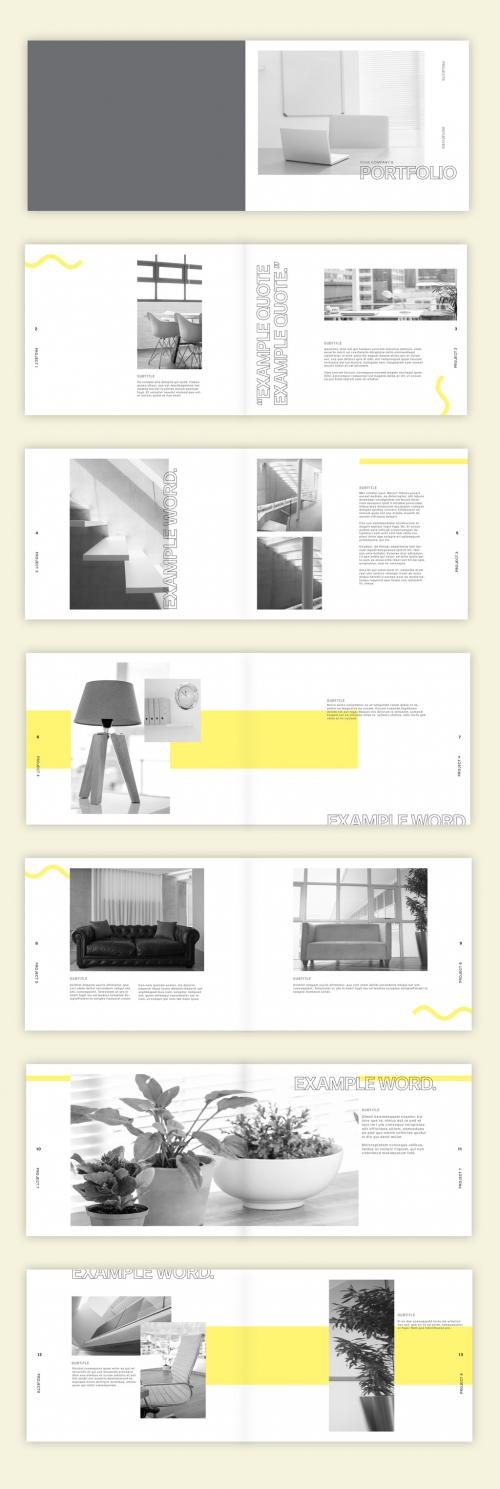 Landscape Business Portfolio Layout with Yellow Accents - 285343769