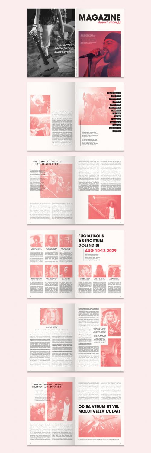 Magazine Layout with Red Overlay Elements - 285343805