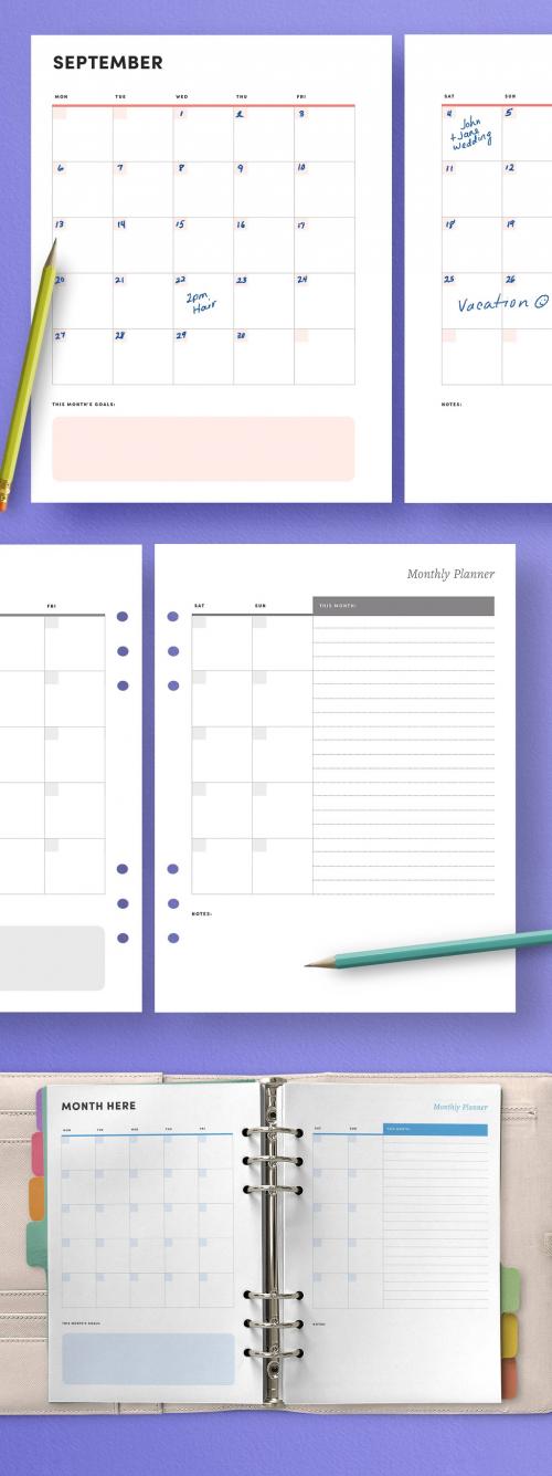  Monthly Calendar Agenda Layout for Planner - 285686380