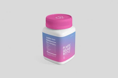 Plastic Square Bottle Mockup