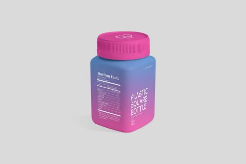 Plastic Square Bottle Mockup