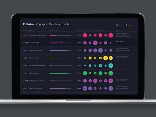 Editable Infographic Dashboard Table Layout with Dark Background - 286169931