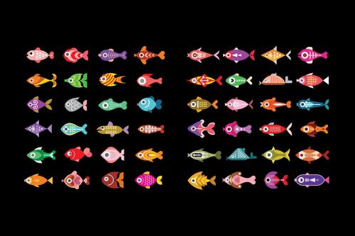 Fish vector icon set, design elements