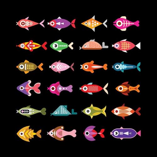 Fish vector icon set, design elements