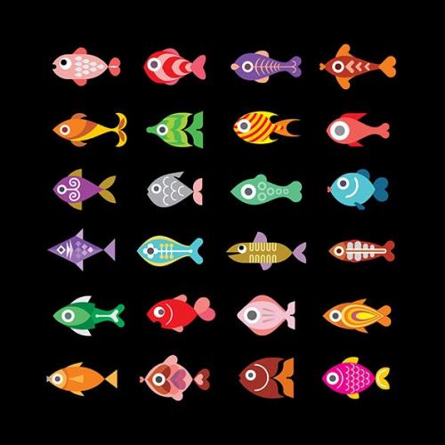 Fish vector icon set, design elements