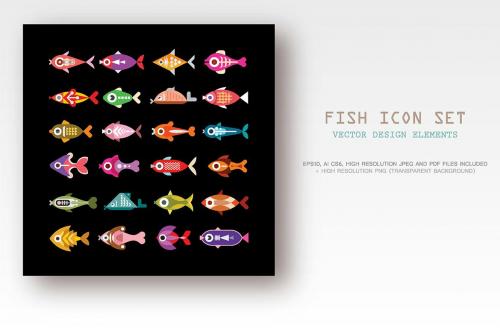 Fish vector icon set, design elements