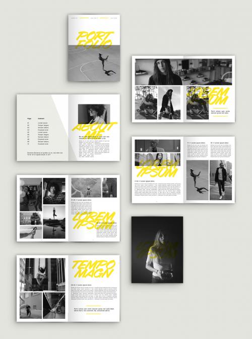 Portfolio Layout with Yellow Text Accents - 286579305
