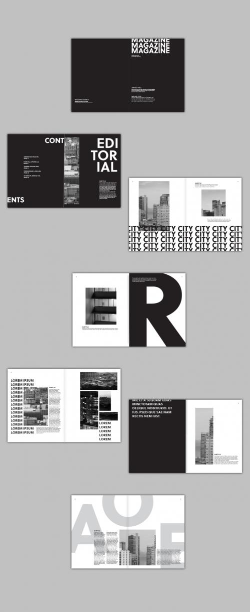 Black and White Typographic Magazine Layout - 286579359