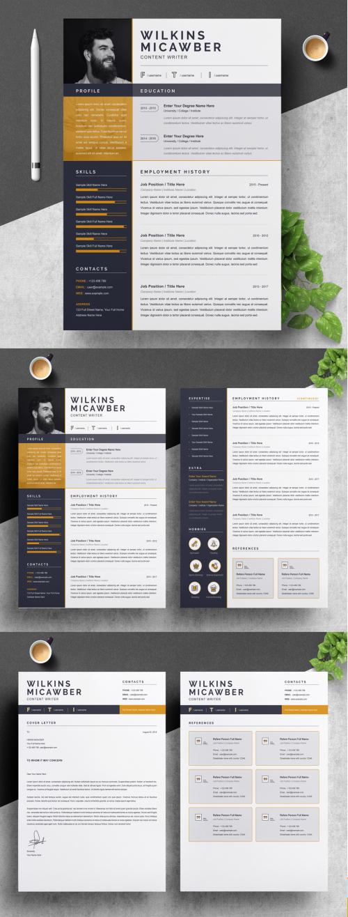 Resume Layout with Black Sidebar and Gold Accent - 286745174