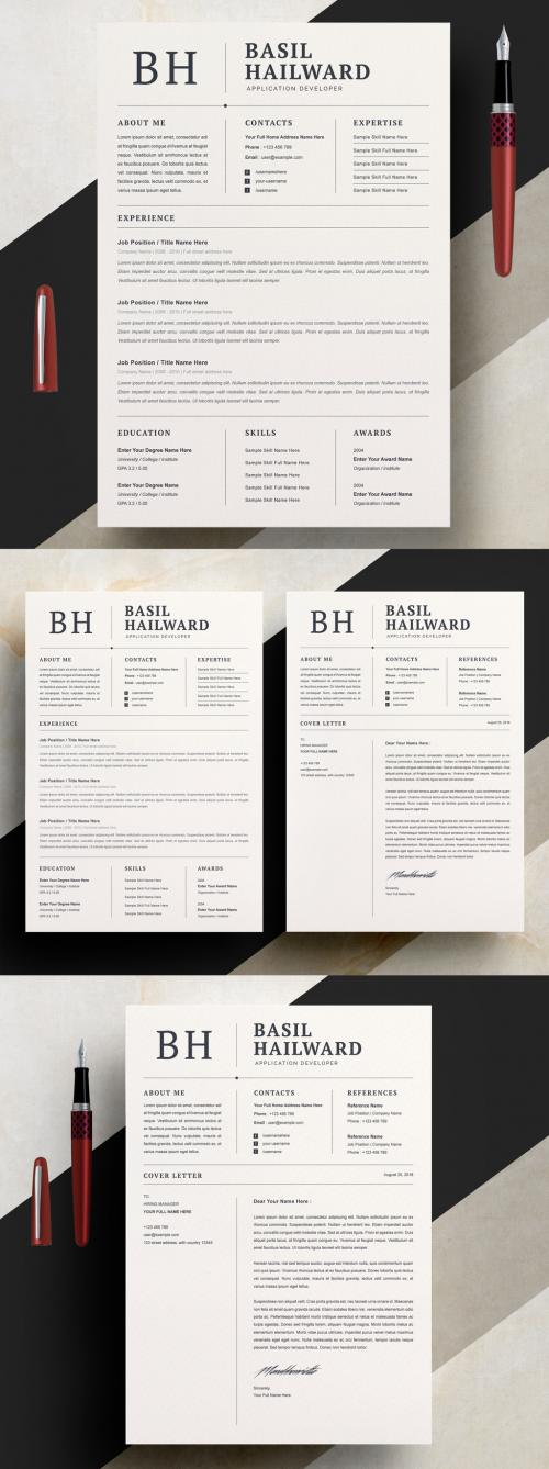 Minimalist Resume Layout Set with Line Accents - 286745178