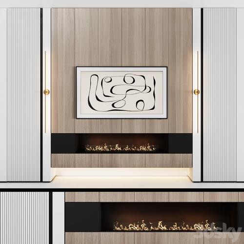 TV wall modular in modern style with decor 03