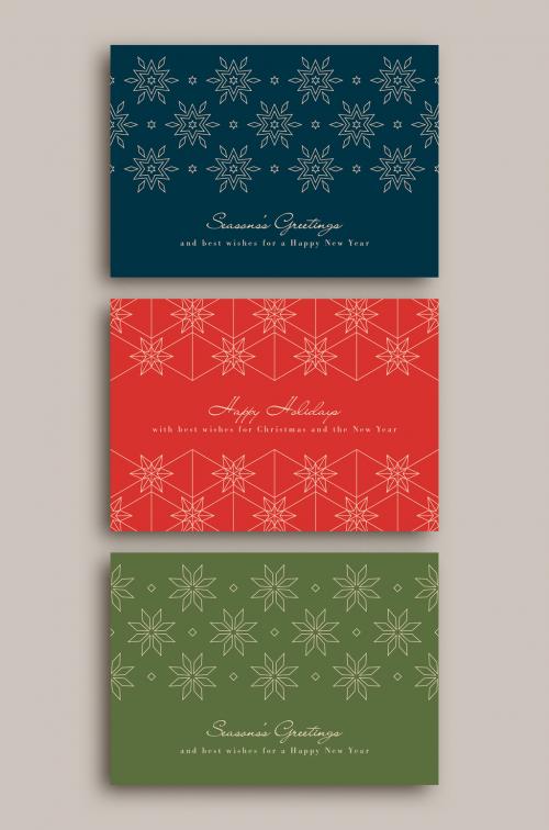Christmas Card Layout Set with Abstract Snowflake Illustrations - 286769812