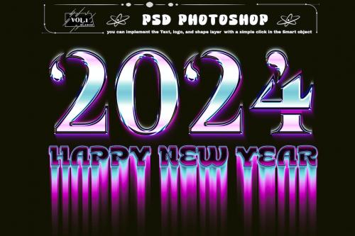 Happy New Year 2024 Liquid Text Effect Photoshop