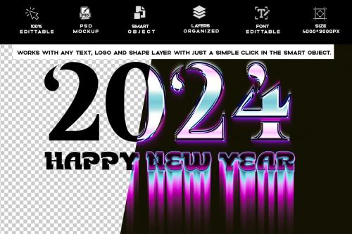 Happy New Year 2024 Liquid Text Effect Photoshop