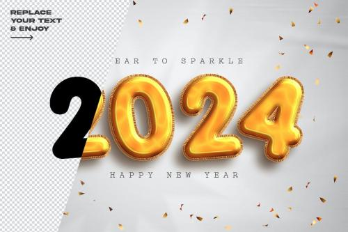 New Year 2024 Golden Balloon Text Effect Psd