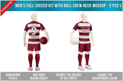 Men's Full Soccer Kit with Ball Crew Neck Mockup