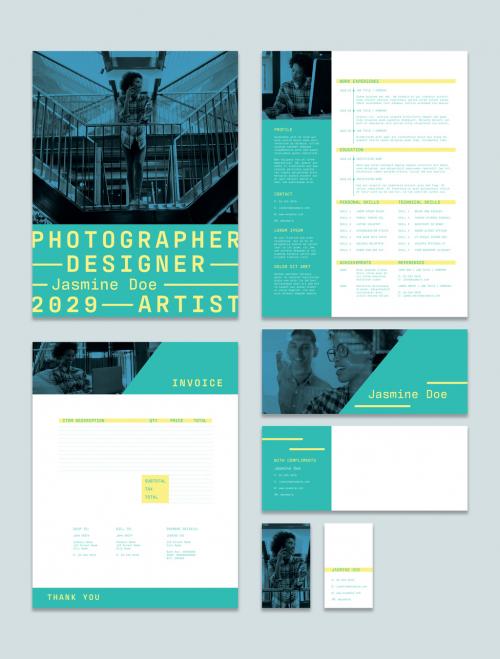 Blue Personal Branding Set Layouts with Yellow Accents - 287640263