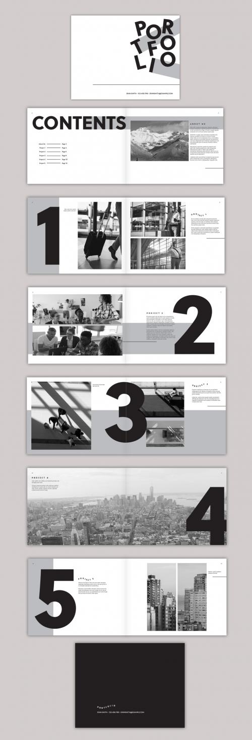 Black and White Portfolio Layout with Large Numbers - 287640293