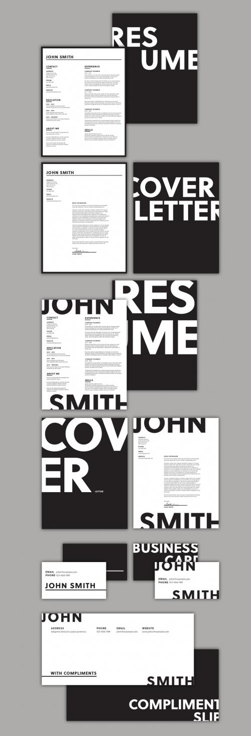 Black and White Resume Layout Set with Bold Typography - 287640346