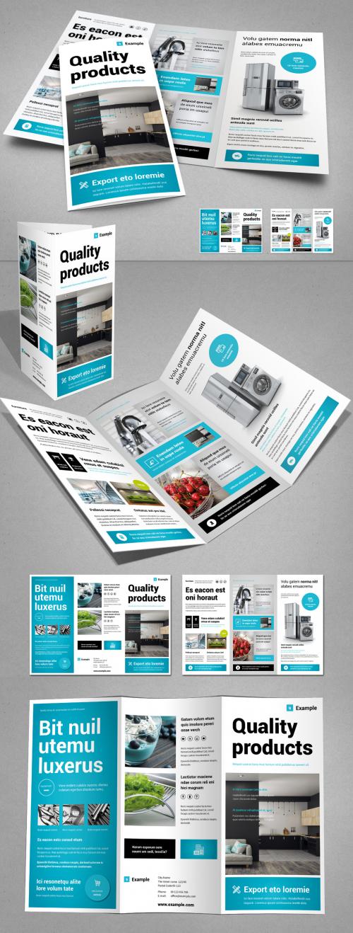 Tri-fold Brochure Layout in White and Cyan - 287646155