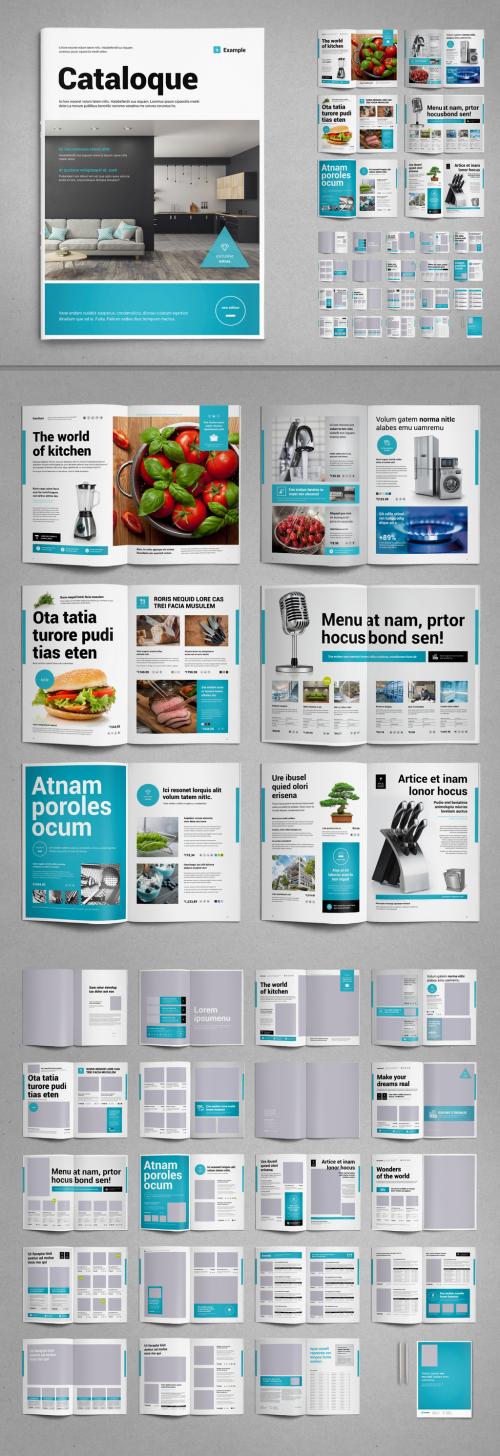 Product Catalog Layout in Black and White with Cyan Accents - 287646159