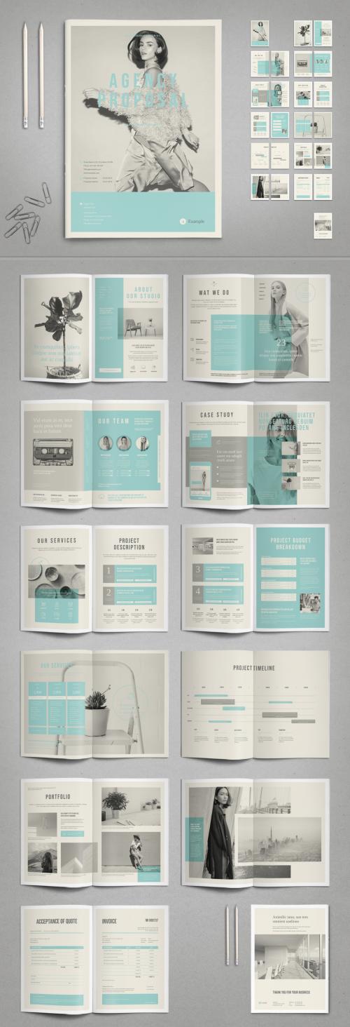 Agency Proposal Layout in Black and White with Cyan Accents - 287646209