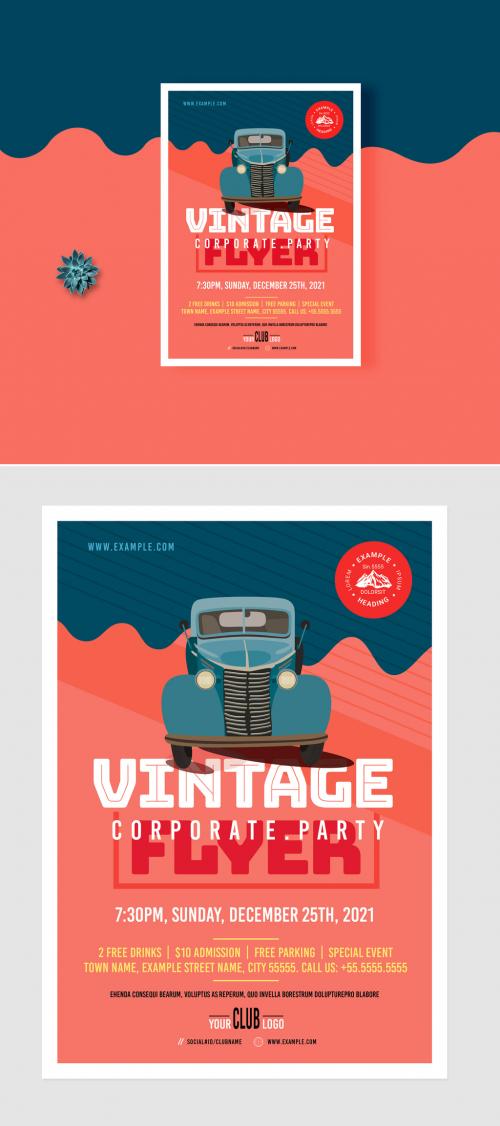 Event Flyer Layout with Vintage Car Illustration Element - 287651578