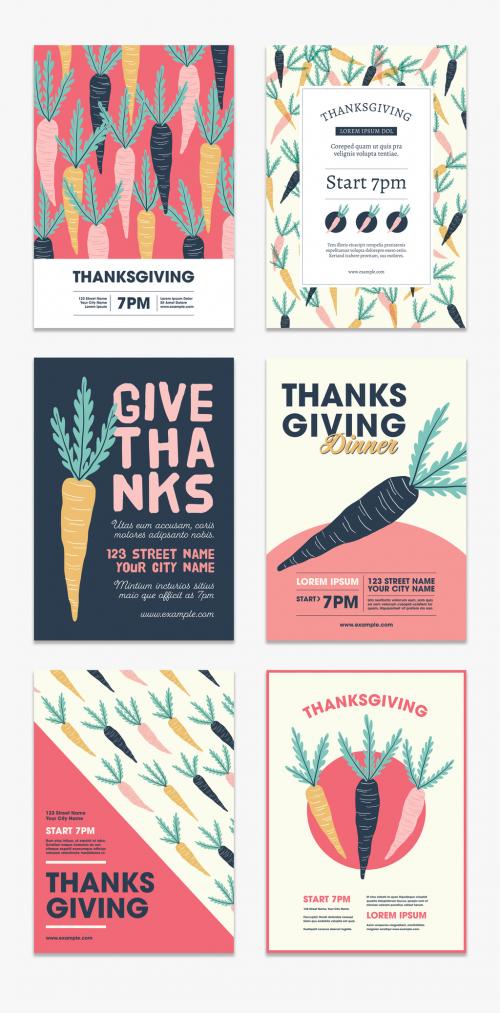 Thanksgiving Event Flyer Set with Carrot Illustrations - 288240757