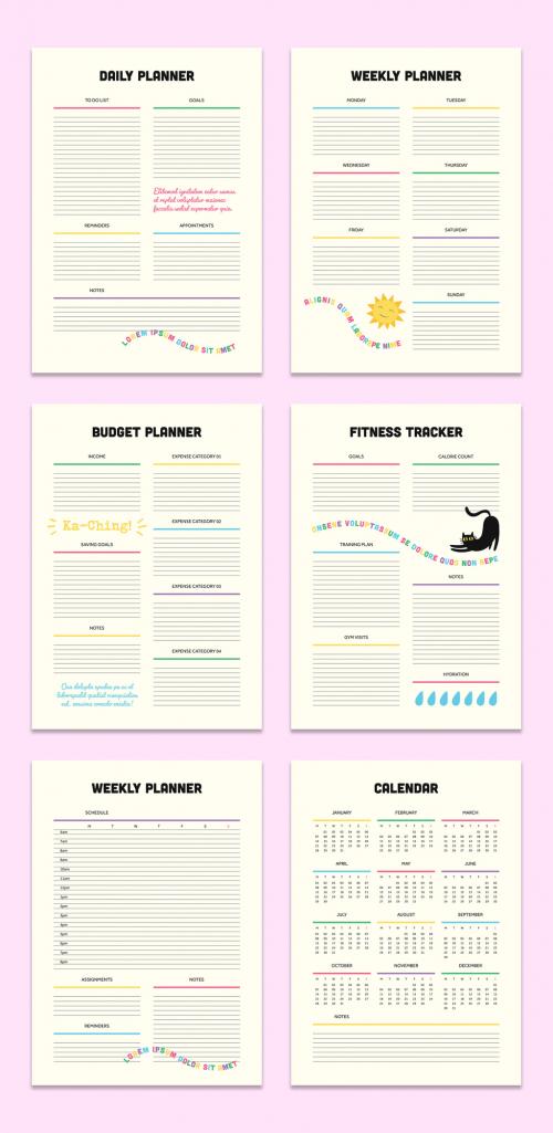 Personal Planner Layout with Multicolored Accent Elements - 288240792